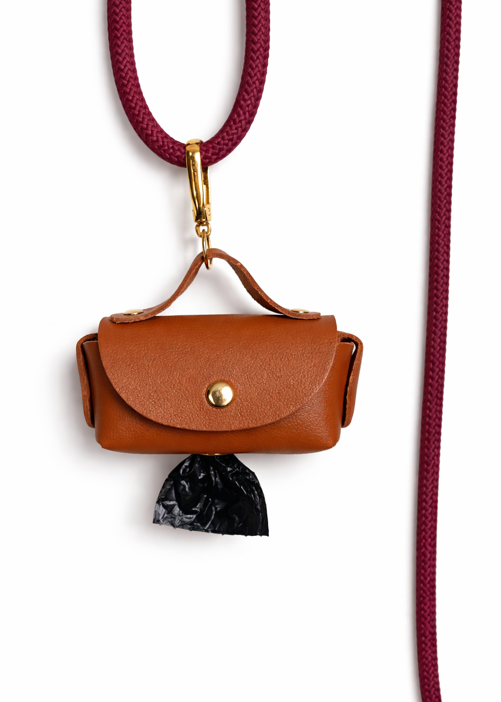 Mini Bag poepzakhouder caramel PU leer met gouden details
