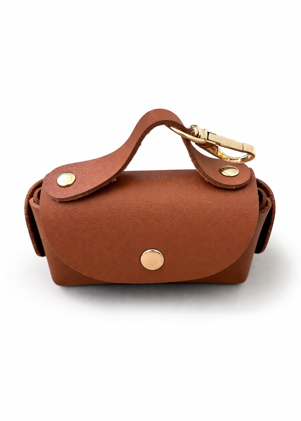 Mini Bag poepzakhouder caramel PU leer met gouden details
